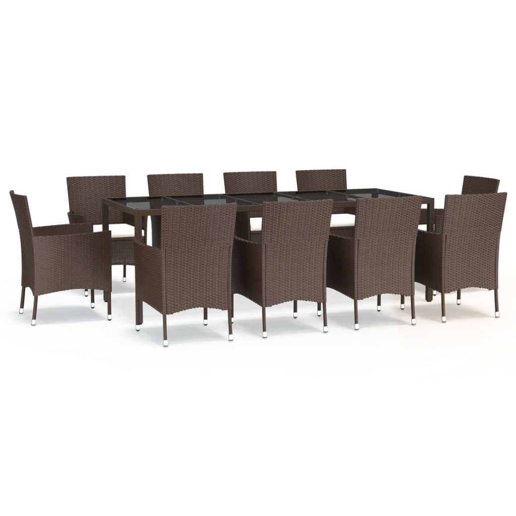 11-piece outdoor dining set with cushions, brown polyrattan