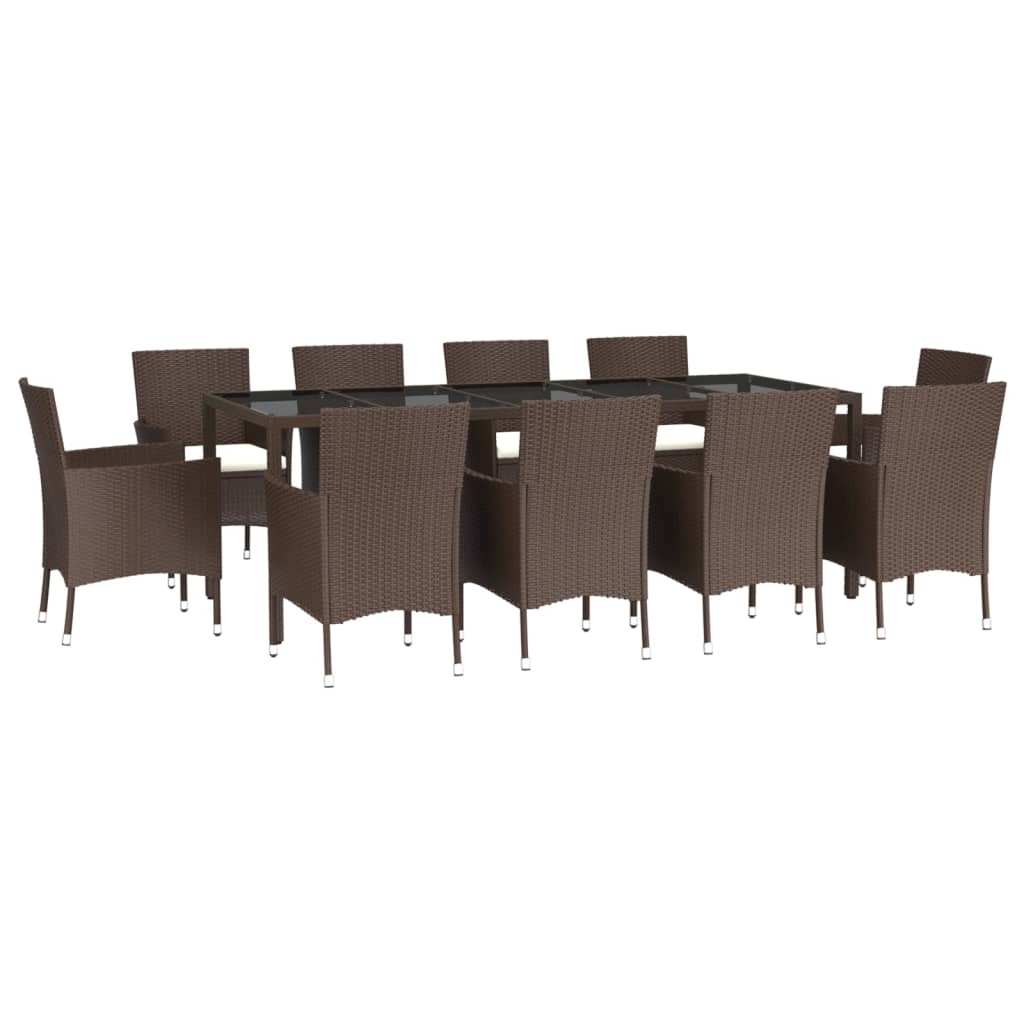 11-piece outdoor dining set with cushions, brown polyrattan