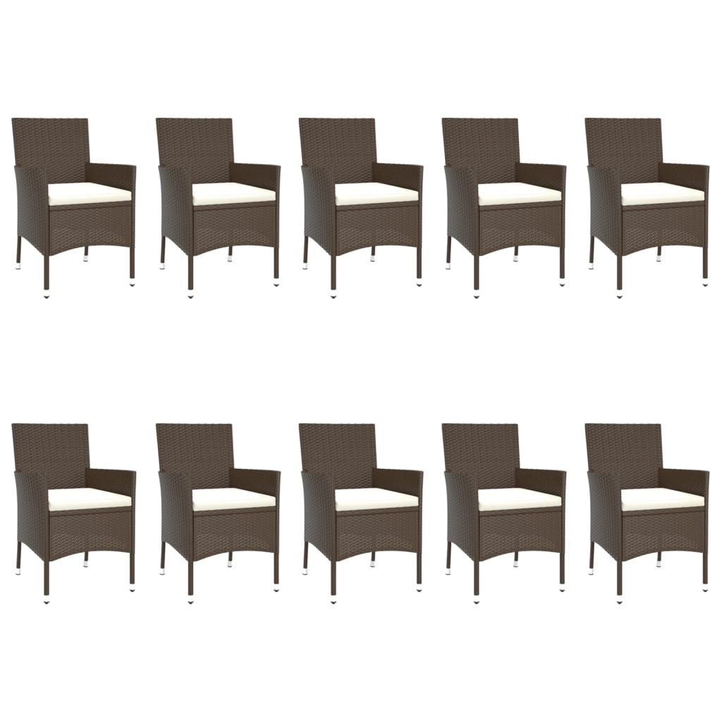 11-piece outdoor dining set with cushions, brown polyrattan