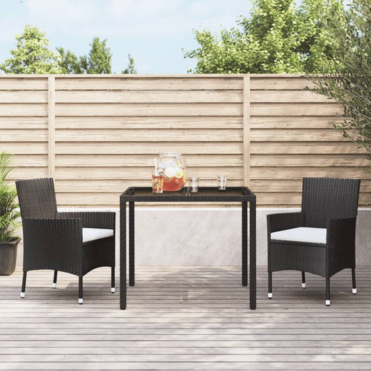 3-piece outdoor dining set with cushions, black polyrattan