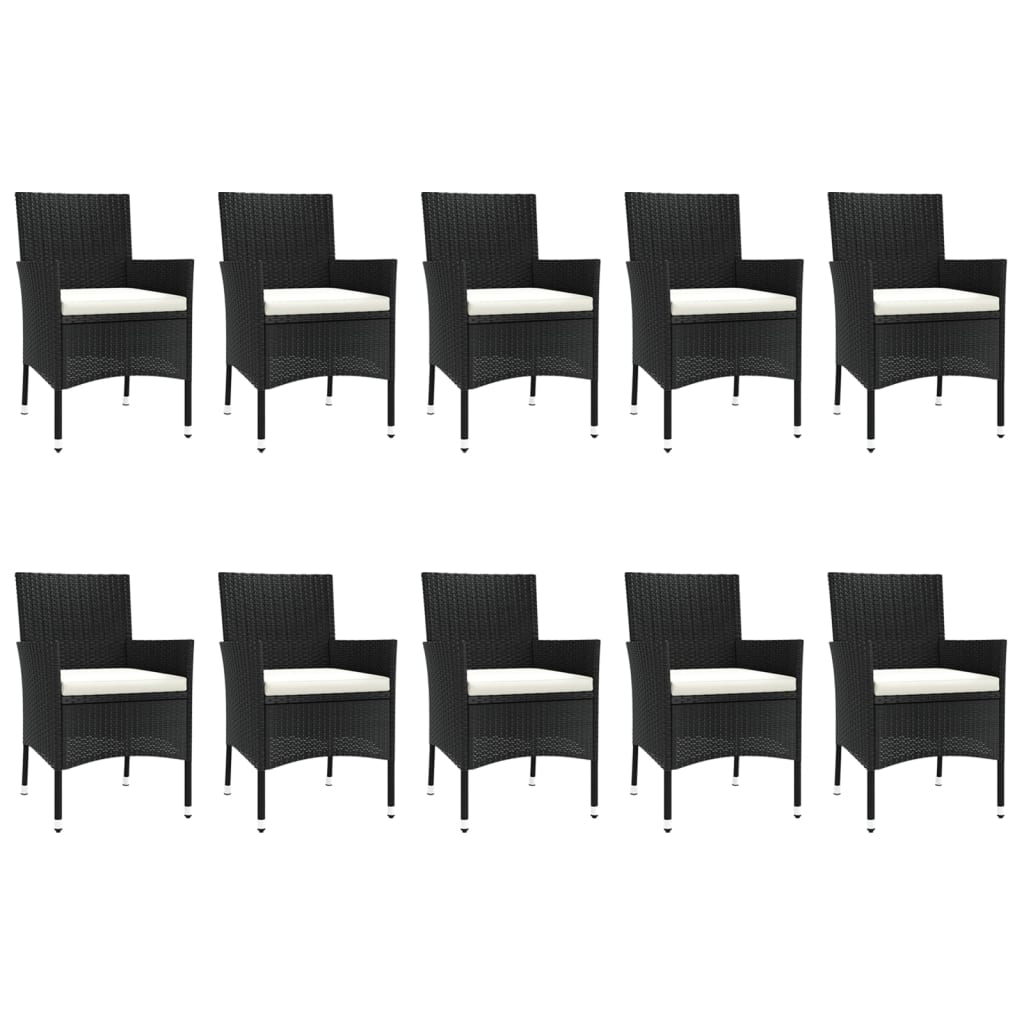 11-piece outdoor dining set with cushions, black polyrattan