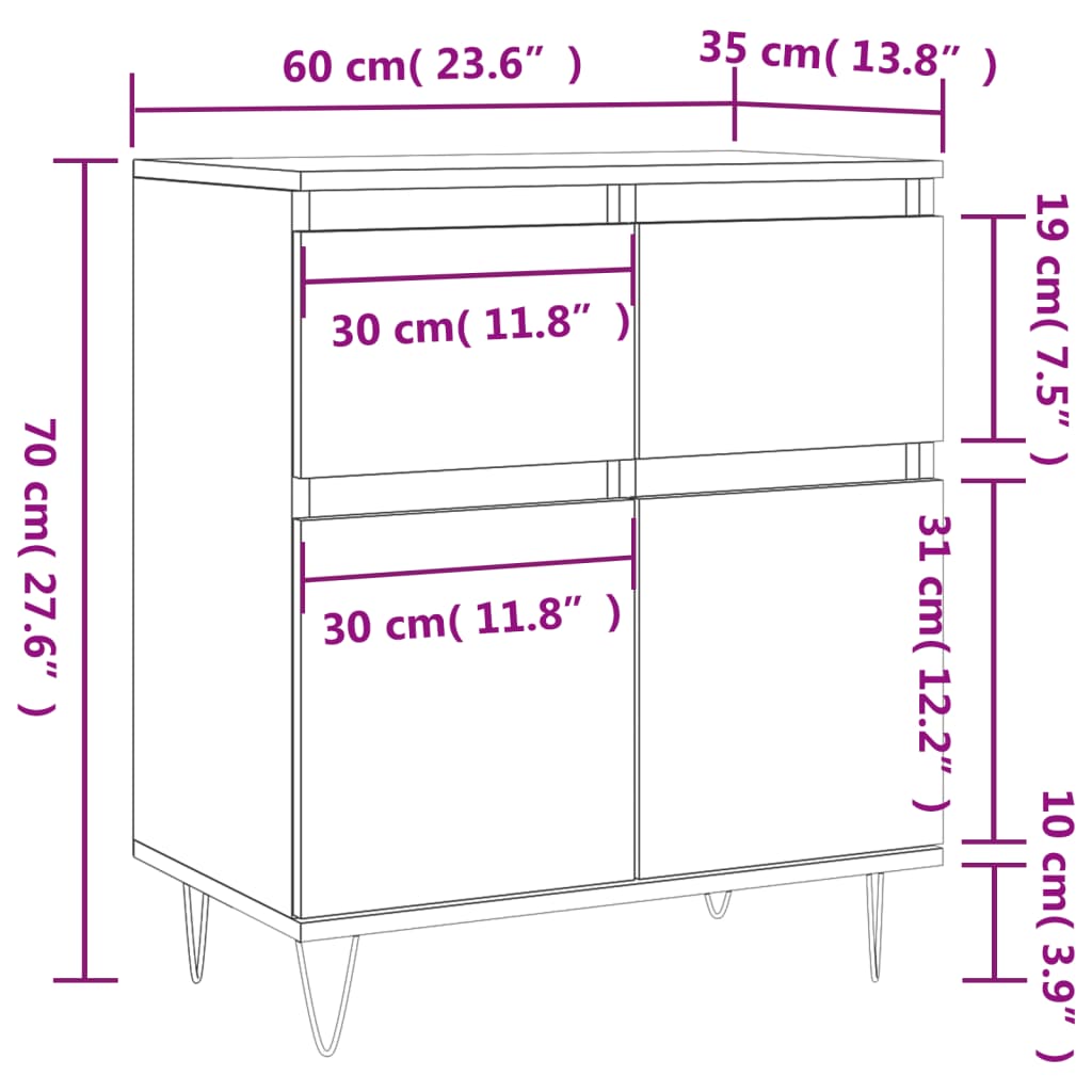 Senkki ruskea tammi 60x35x70 cm tekninen puu