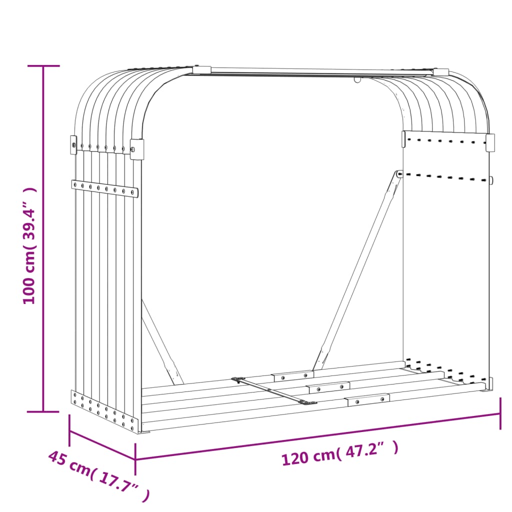 Polttopuuteline antrasiitti 120x45x100 cm galvanoitu teräs