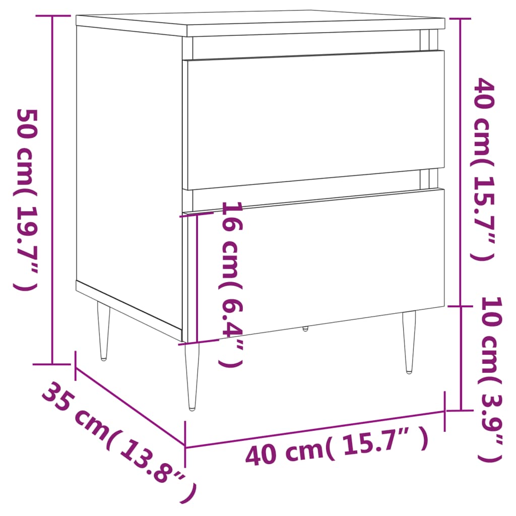 Yöpöydät 2 kpl savutammi 40x35x50 cm tekninen puu