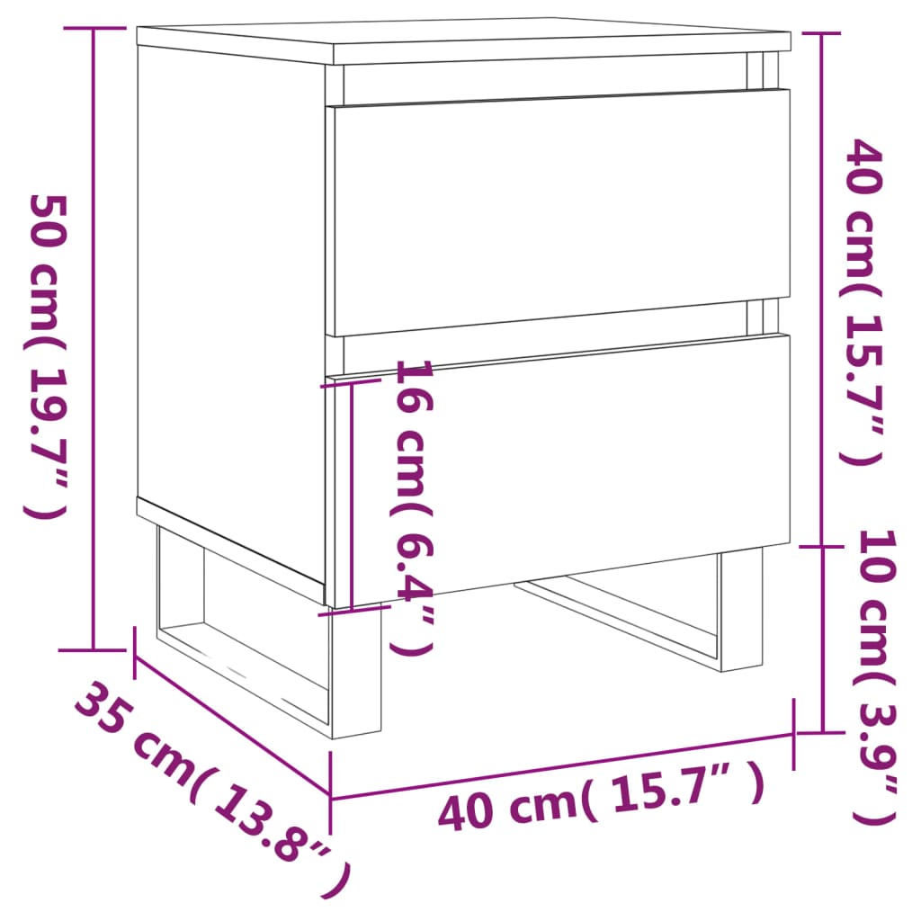 Yöpöydät 2 kpl savutammi 40x35x50 cm tekninen puu