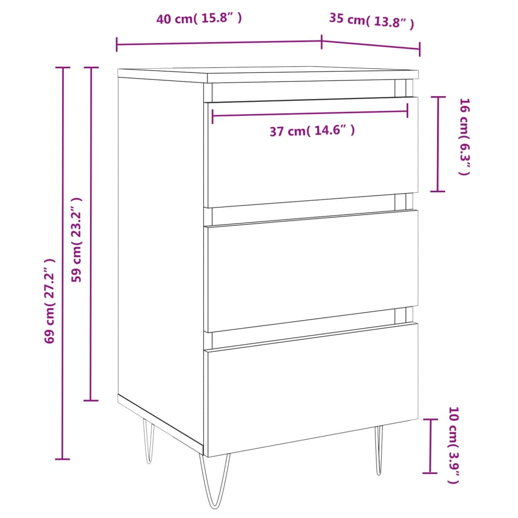 Yöpöydät 2 kpl ruskea tammi 40x35x69 cm tekninen puu