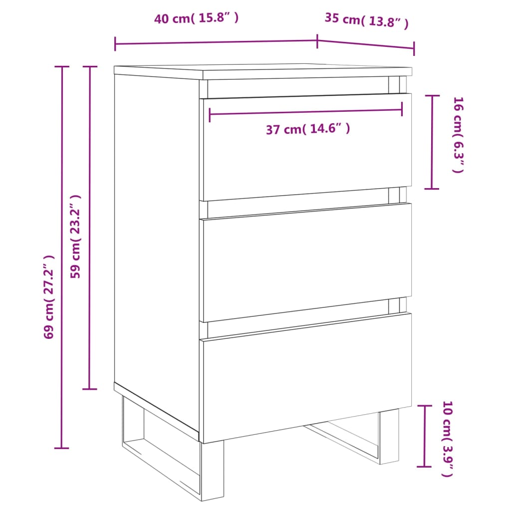 Yöpöydät 2 kpl ruskea tammi 40x35x69 cm tekninen puu