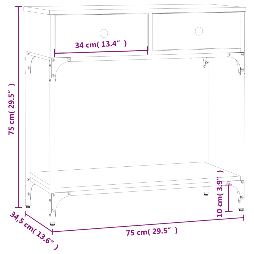 Konsolipöytä musta 75x34,5x75 cm tekninen puu