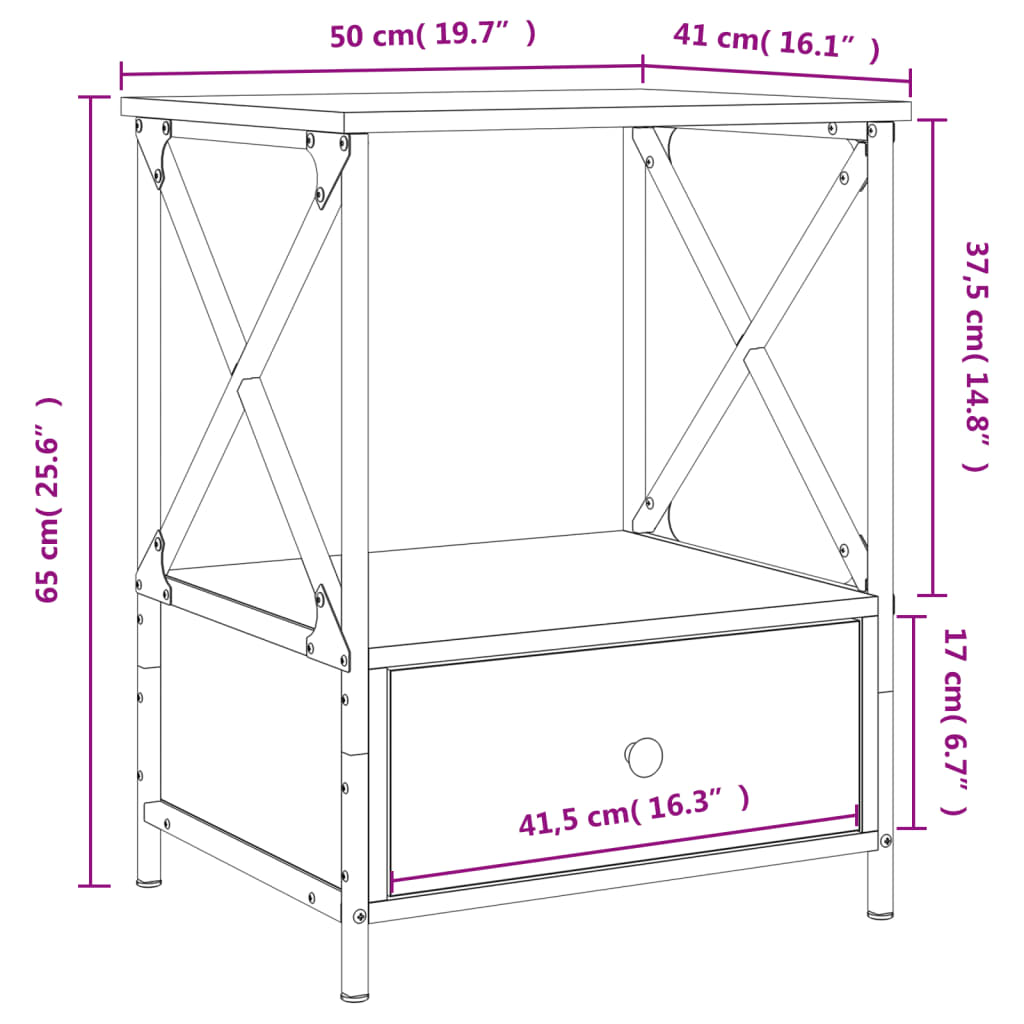 Yöpöydät 2 kpl ruskea tammi 50x41x65 cm tekninen puu