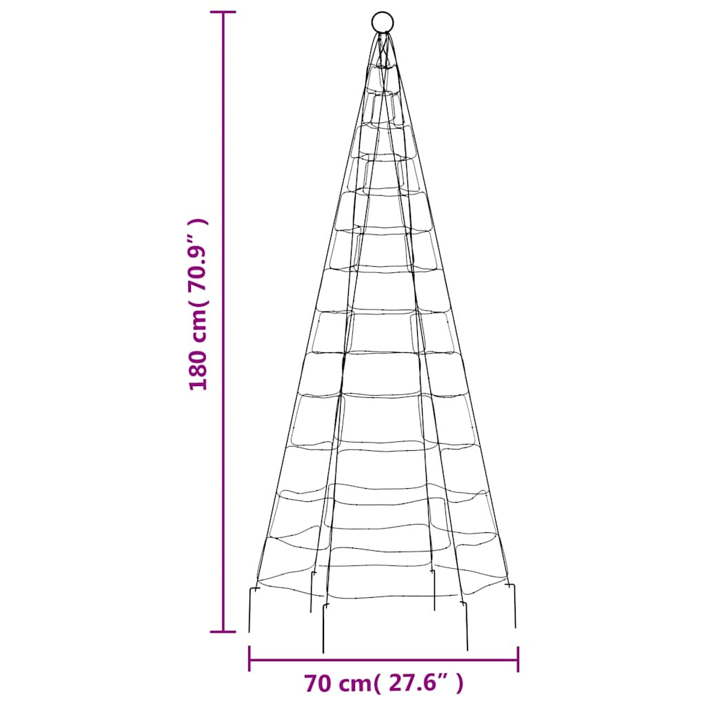 Joulukuusivalo lipputankoon 200 kylmän valk. LED-valoa 180 cm