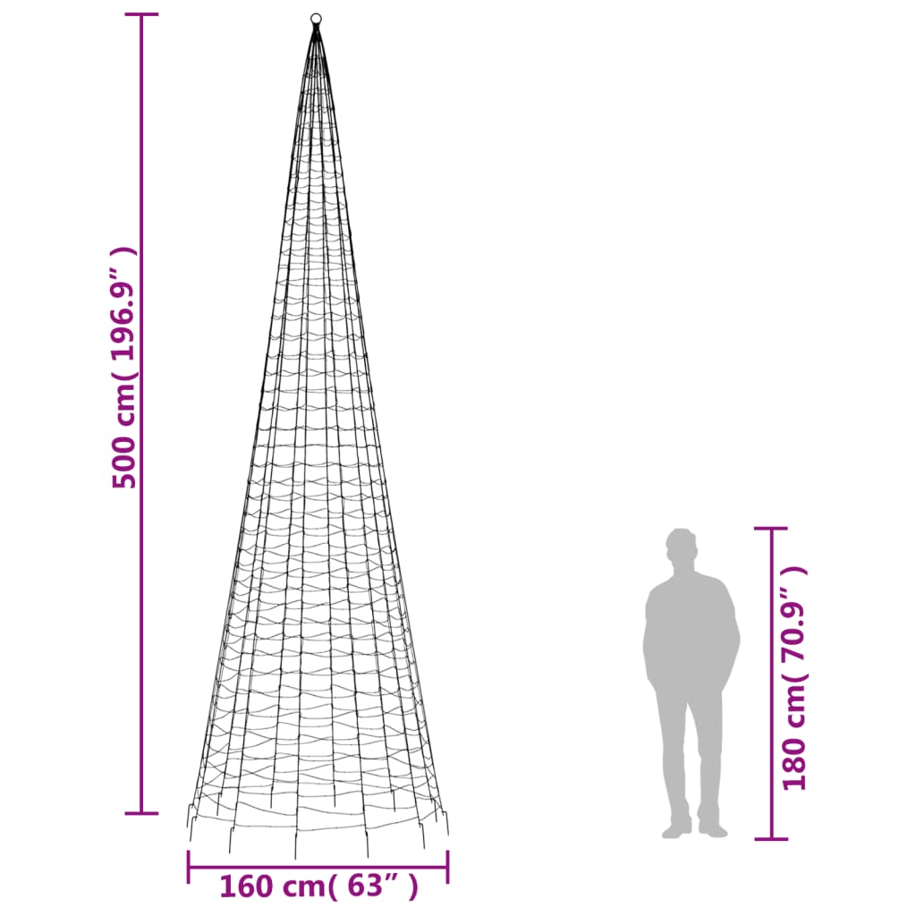 joulukuusenvalo lipputankoon 1534 LEDiä lämmin valkoinen 500 cm