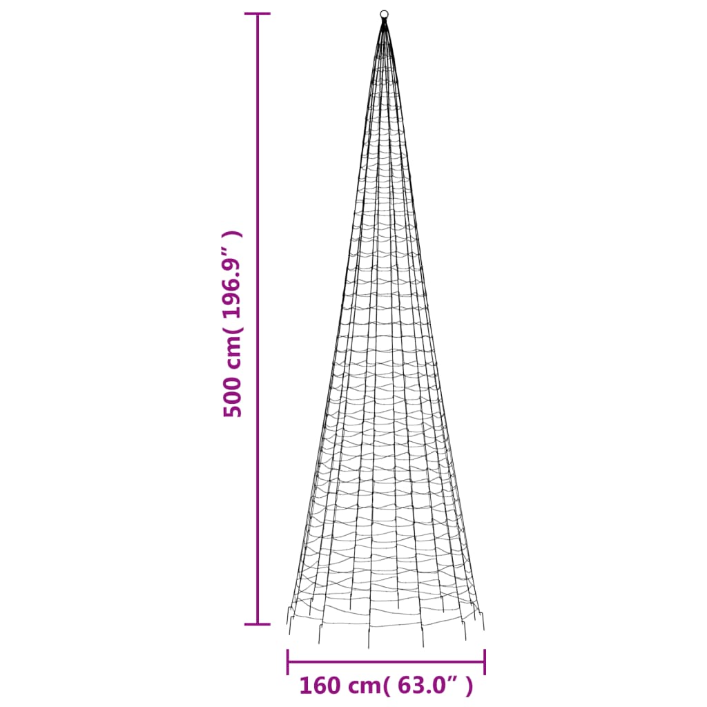 Joulukuusivalo lipputankoon 1534 kylmän valk. LED-valoa 500 cm