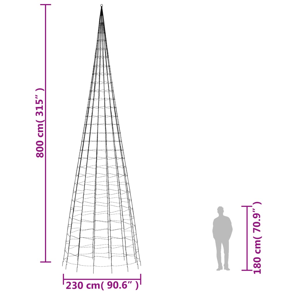 Joulukuusivalo lipputankoon 3000 lämpimän valk LED-valoa 800 cm