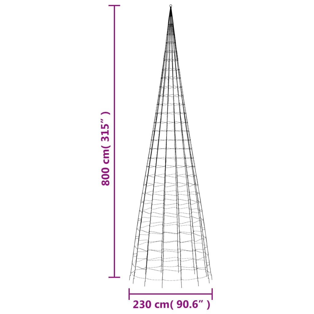 Joulukuusivalo lipputankoon 3000 kylmän valk. LED-valoa 800 cm