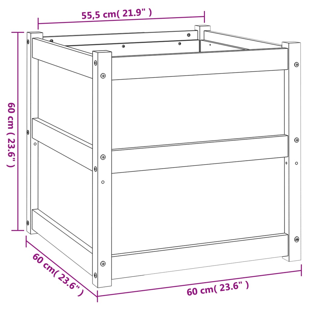 Garden flower box white 60x60x60 cm solid pine