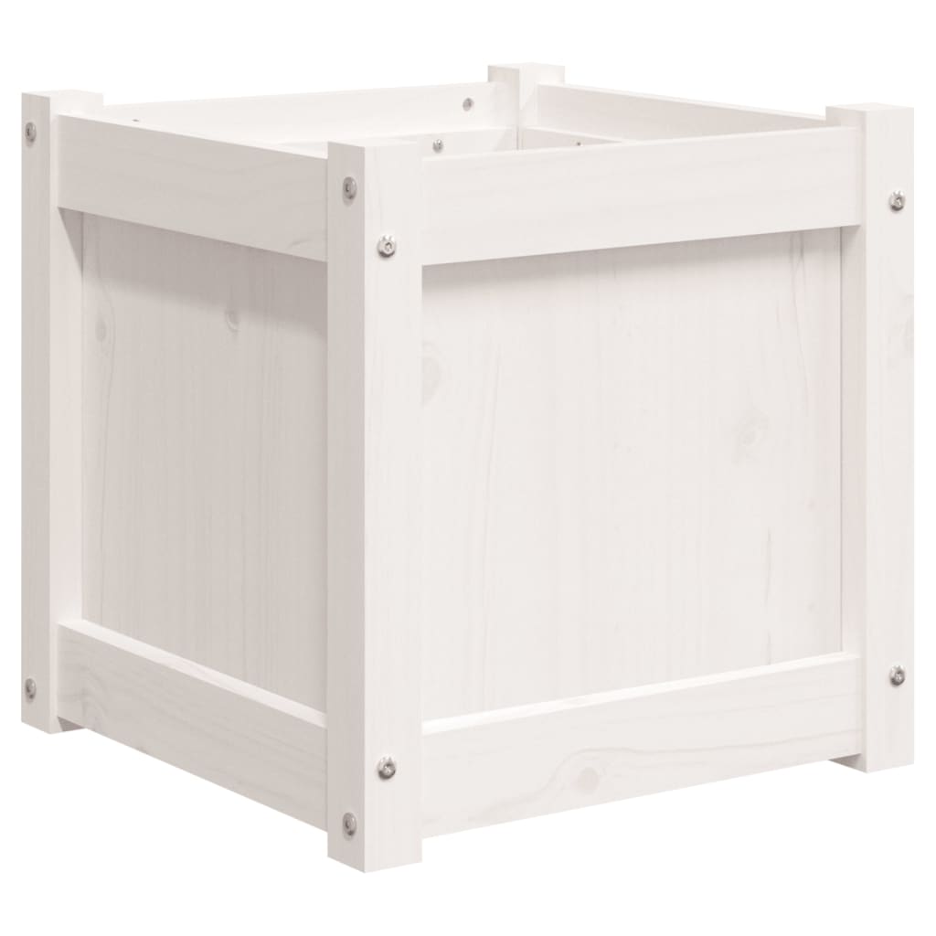 Garden flower box white 40x40x40 cm solid pine