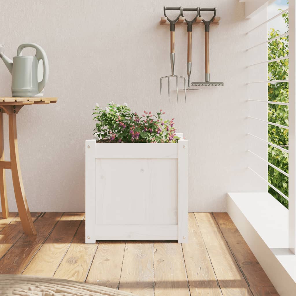 Garden flower box white 40x40x40 cm solid pine