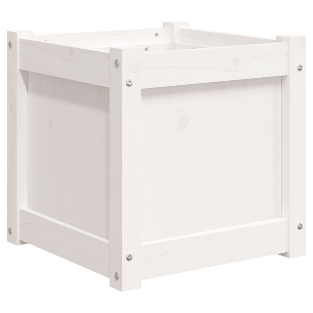 Garden flower box white 40x40x40 cm solid pine