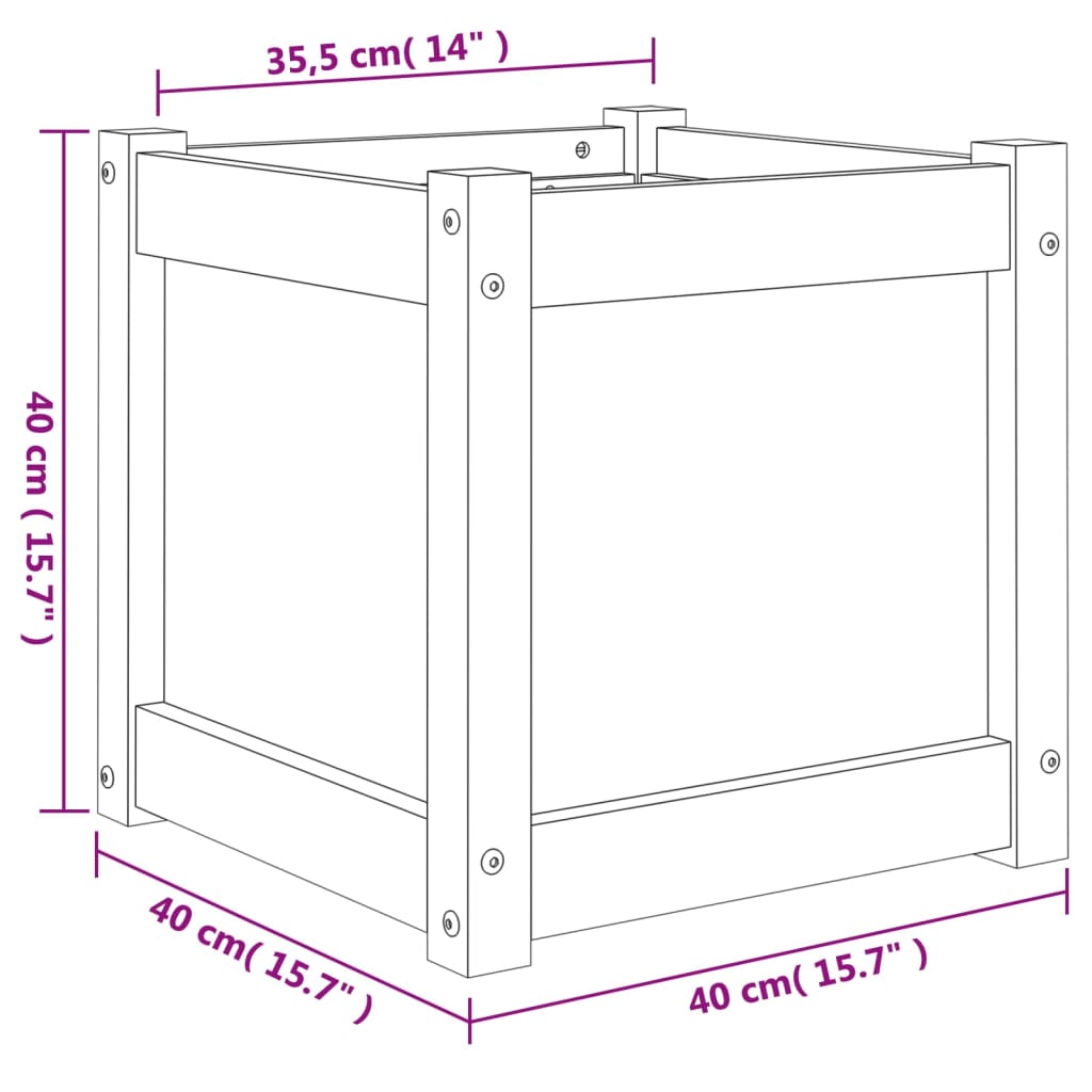 Garden flower box white 40x40x40 cm solid pine