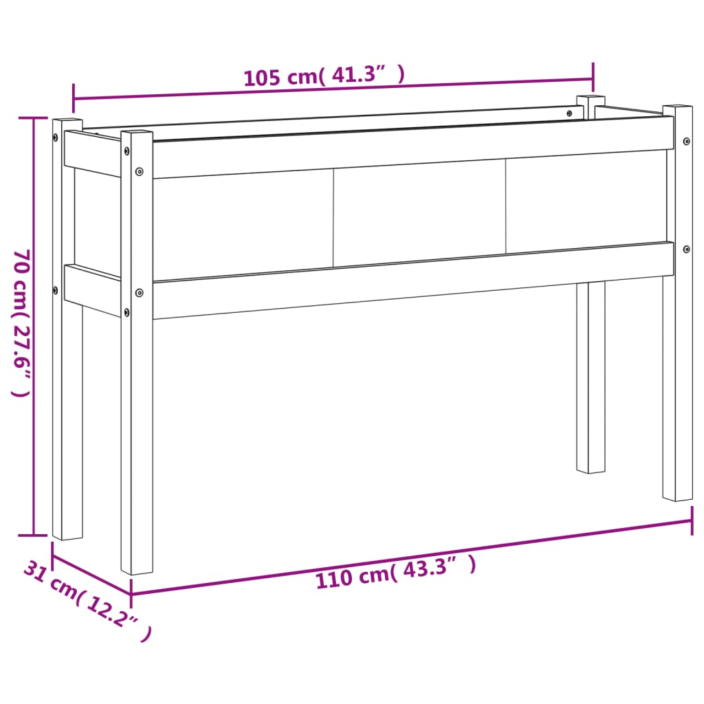 Ulkokukkalaatikko jaloilla vahanruskea 110x31x70 cm täysi mänty