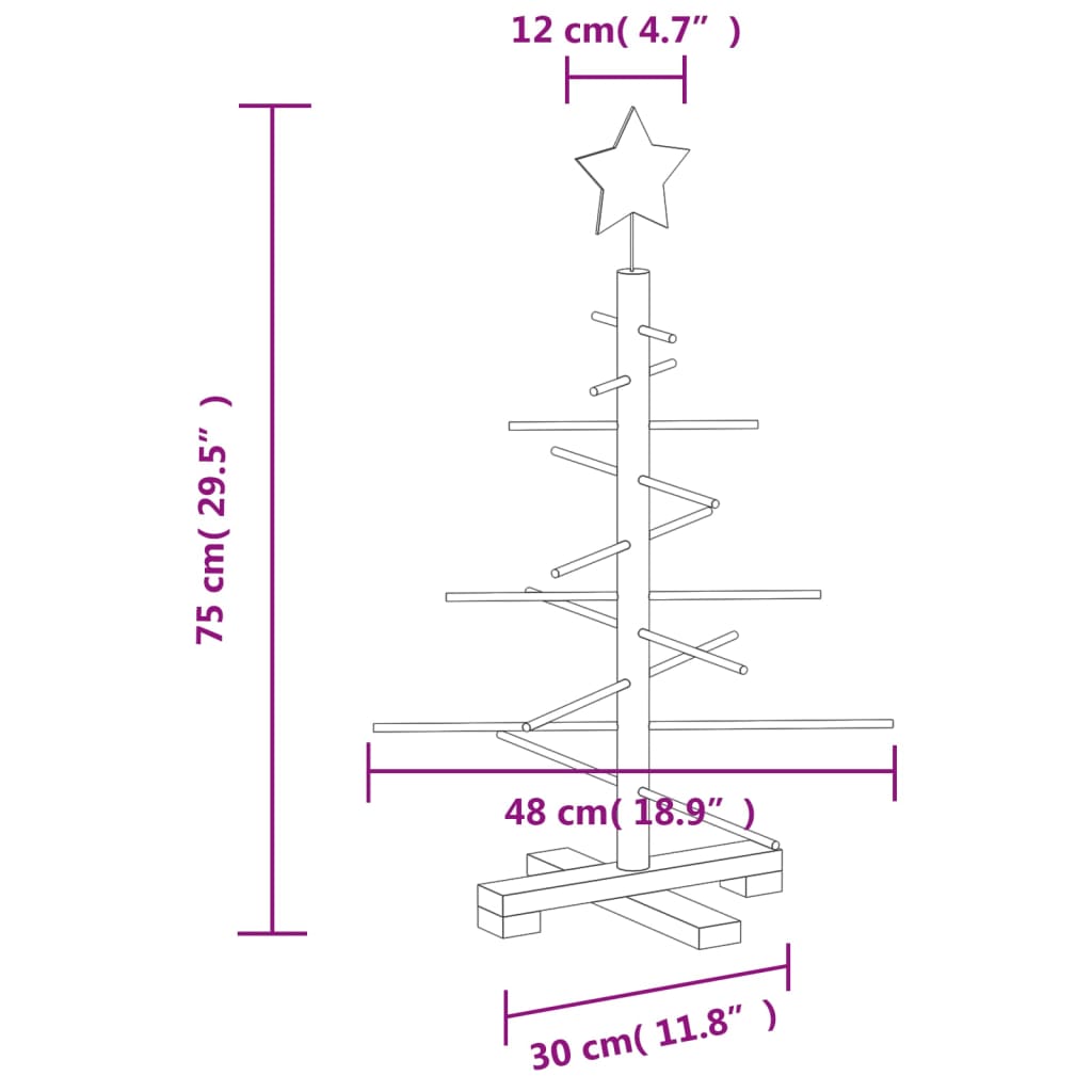 Puinen koristejoulukuusi 75 cm täysi mänty