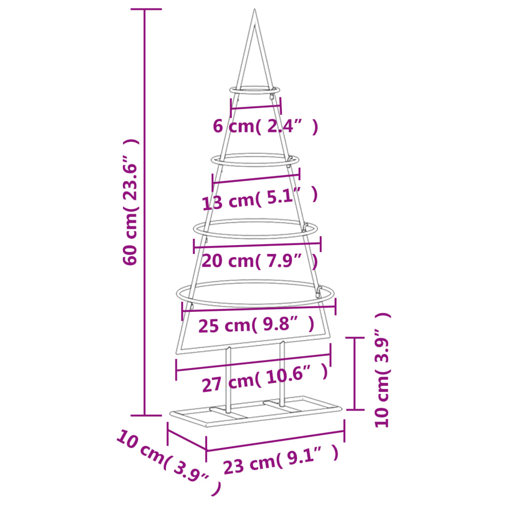 Metallinen koristejoulukuusi musta 60 cm