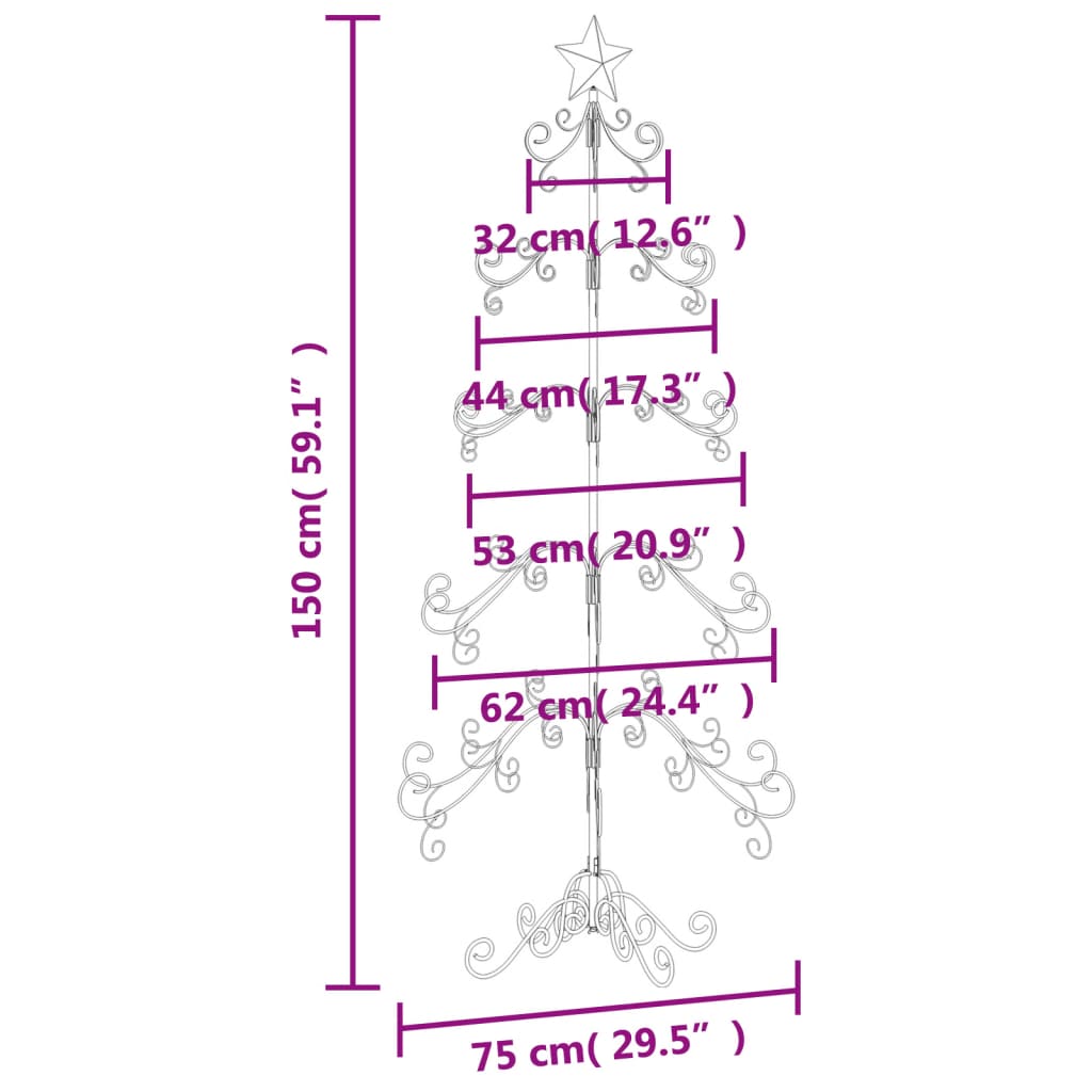 Metallinen koristejoulukuusi musta 150 cm