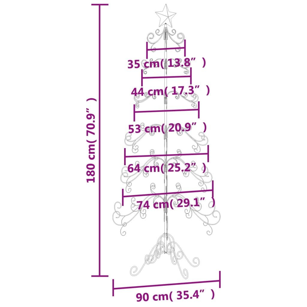 Metallinen koristejoulukuusi musta 180 cm