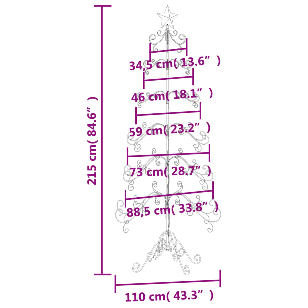 Metallinen koristejoulukuusi musta 215 cm