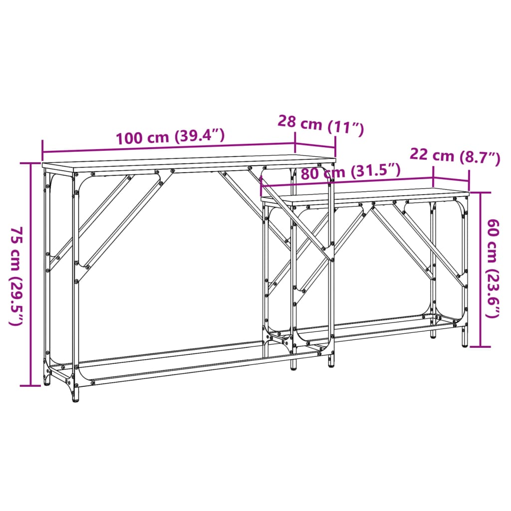 Sarjakonsolipöydät 2 kpl ruskea tammi tekninen puu