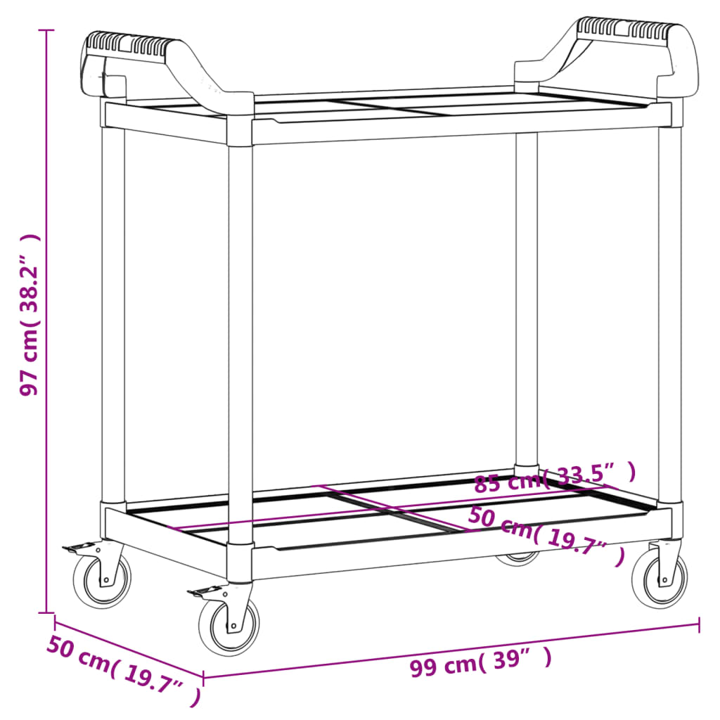 2-stufiger Trolley grau 99x50x97 cm Aluminium