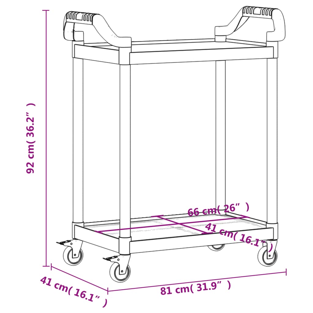 2-stufiger Trolley schwarz 81x41x92 cm Aluminium