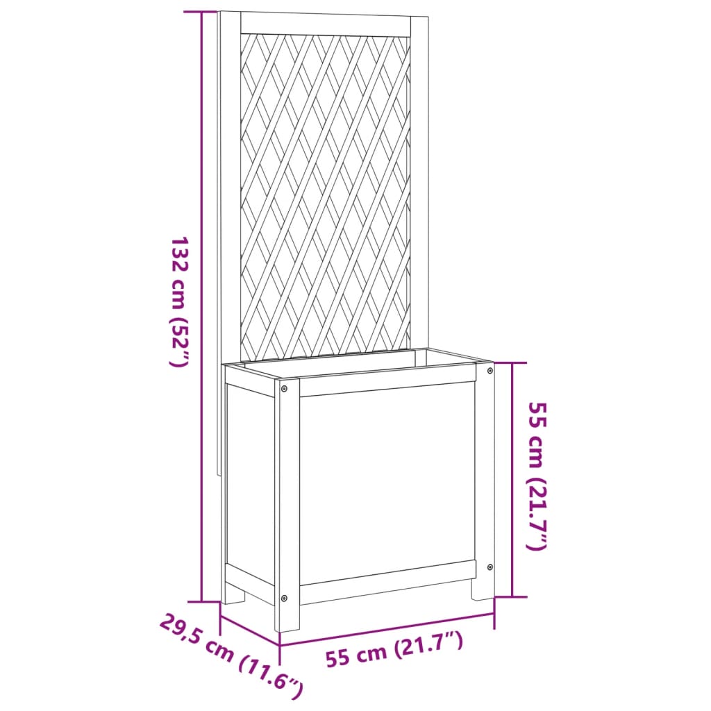 Flower box with trellis 55x29.5x132 cm acacia wood