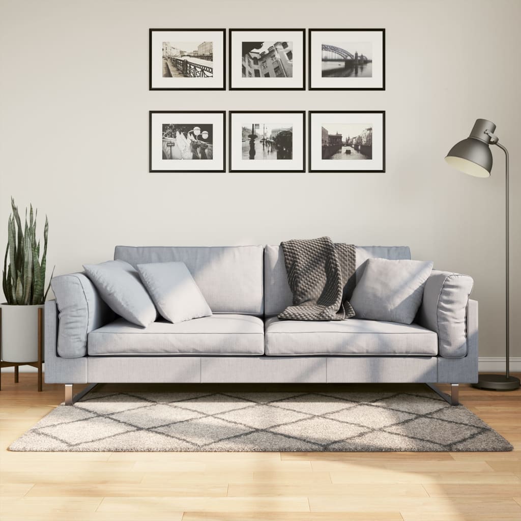 Pörrömatto PAMPLONA korkeanukka moderni beige/antras. 80x150 cm