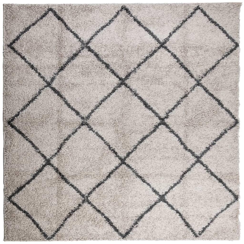 Pörrömatto PAMPLONA korkeanukka moderni beige/antras 120x120 cm