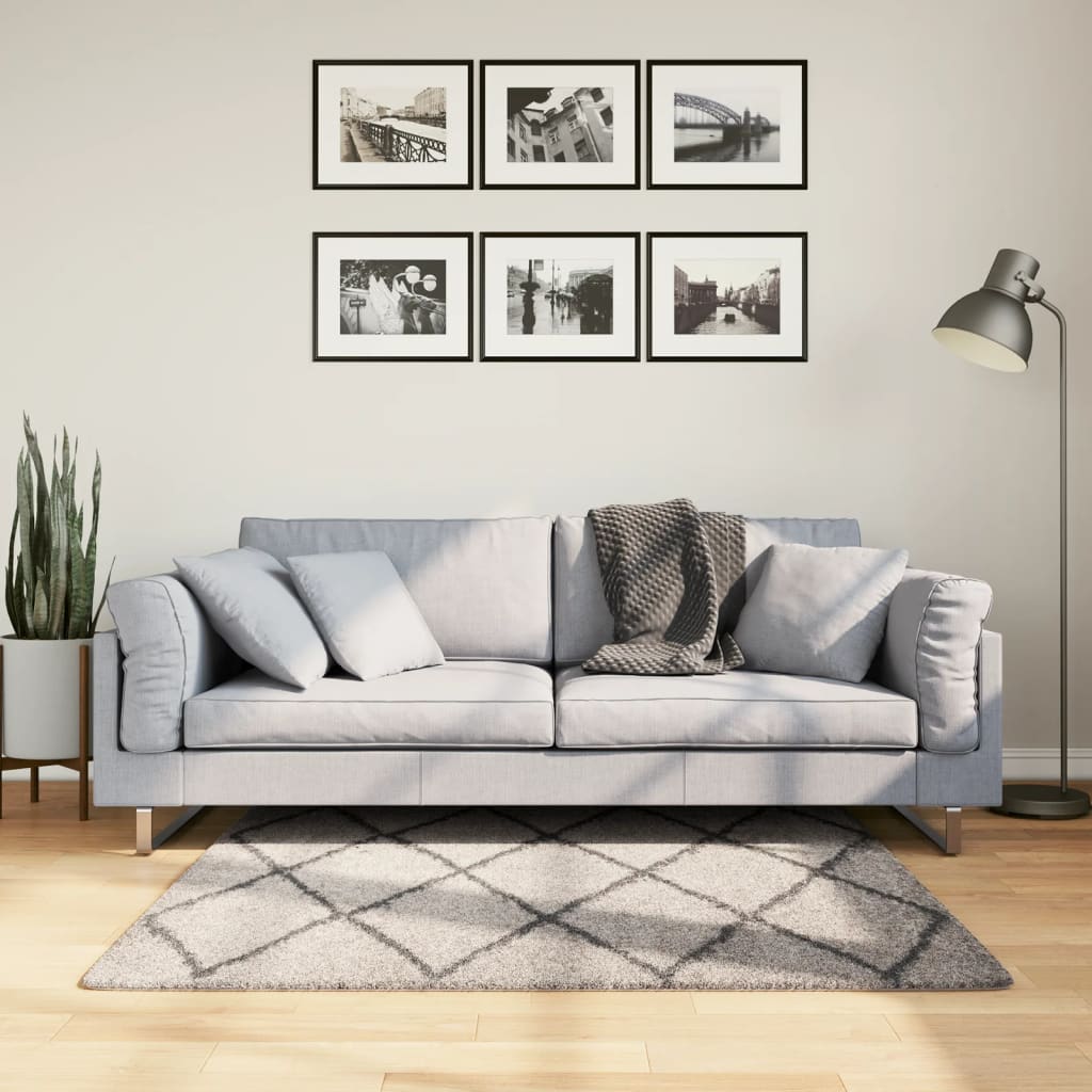 Pörrömatto PAMPLONA korkeanukka moderni beige/antras 120x120 cm