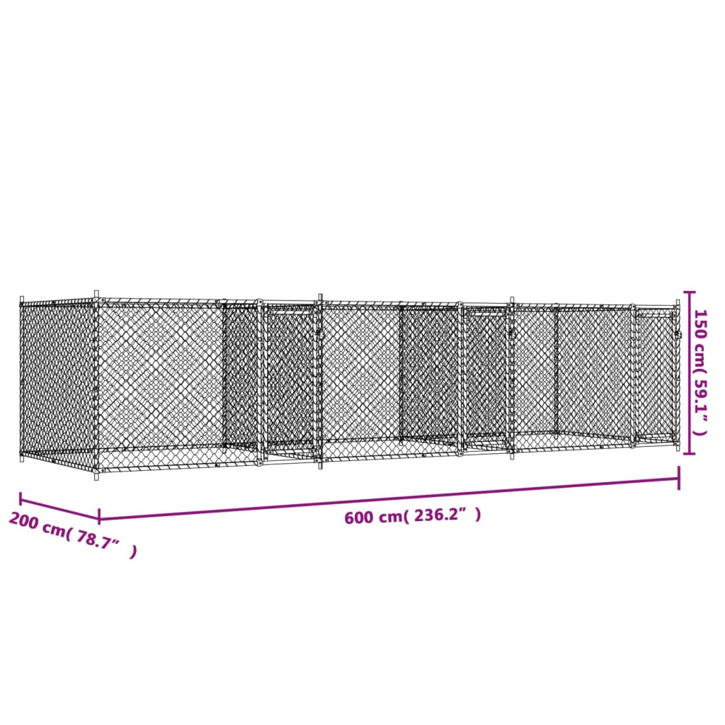 Koiranhäkki ovilla harmaa 6x2x1,5 m galvanoitu teräs