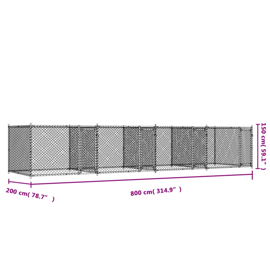 Koiranhäkki ovilla harmaa 8x2x1,5 m galvanoitu teräs