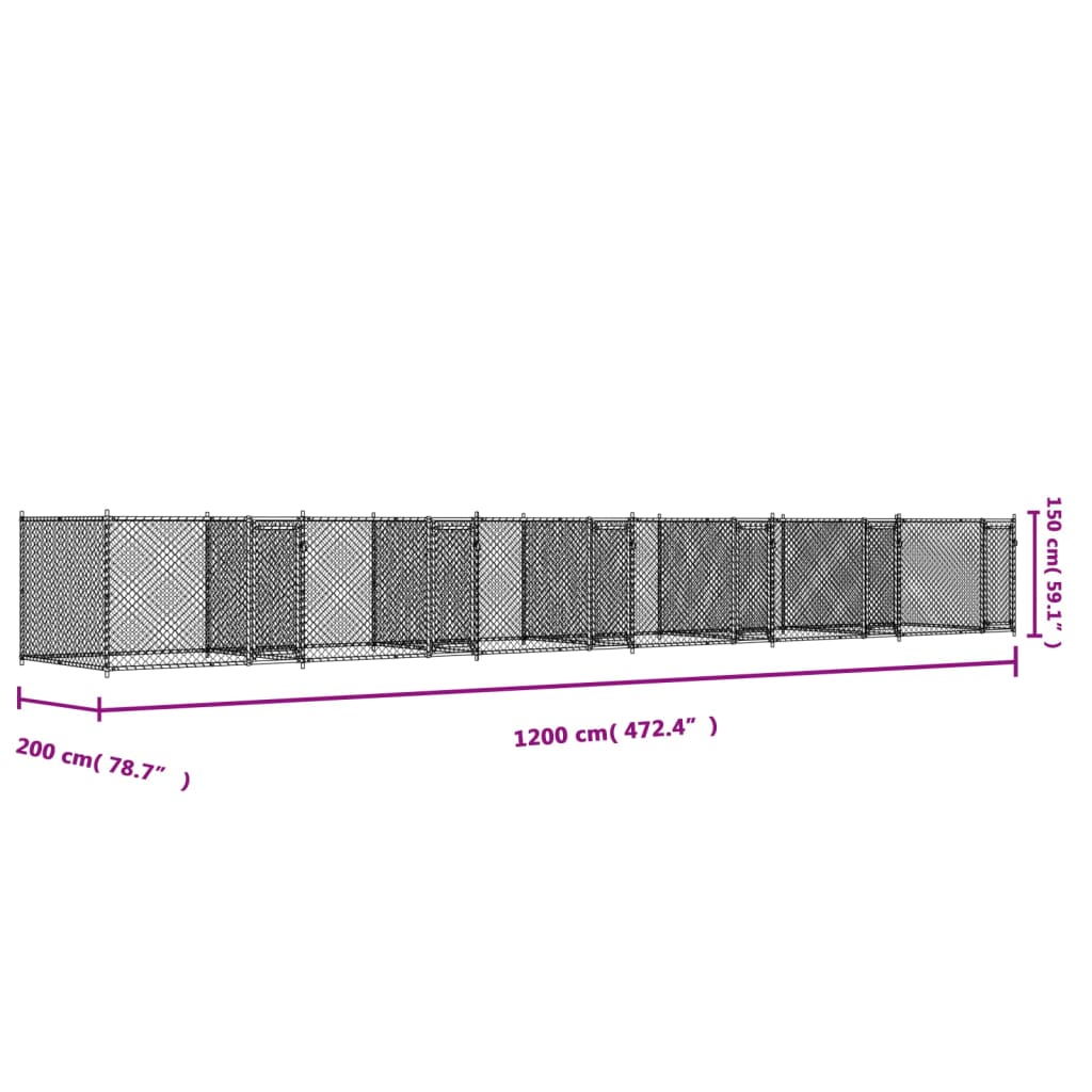 Koiranhäkki ovilla harmaa 12x2x1,5 m galvanoitu teräs