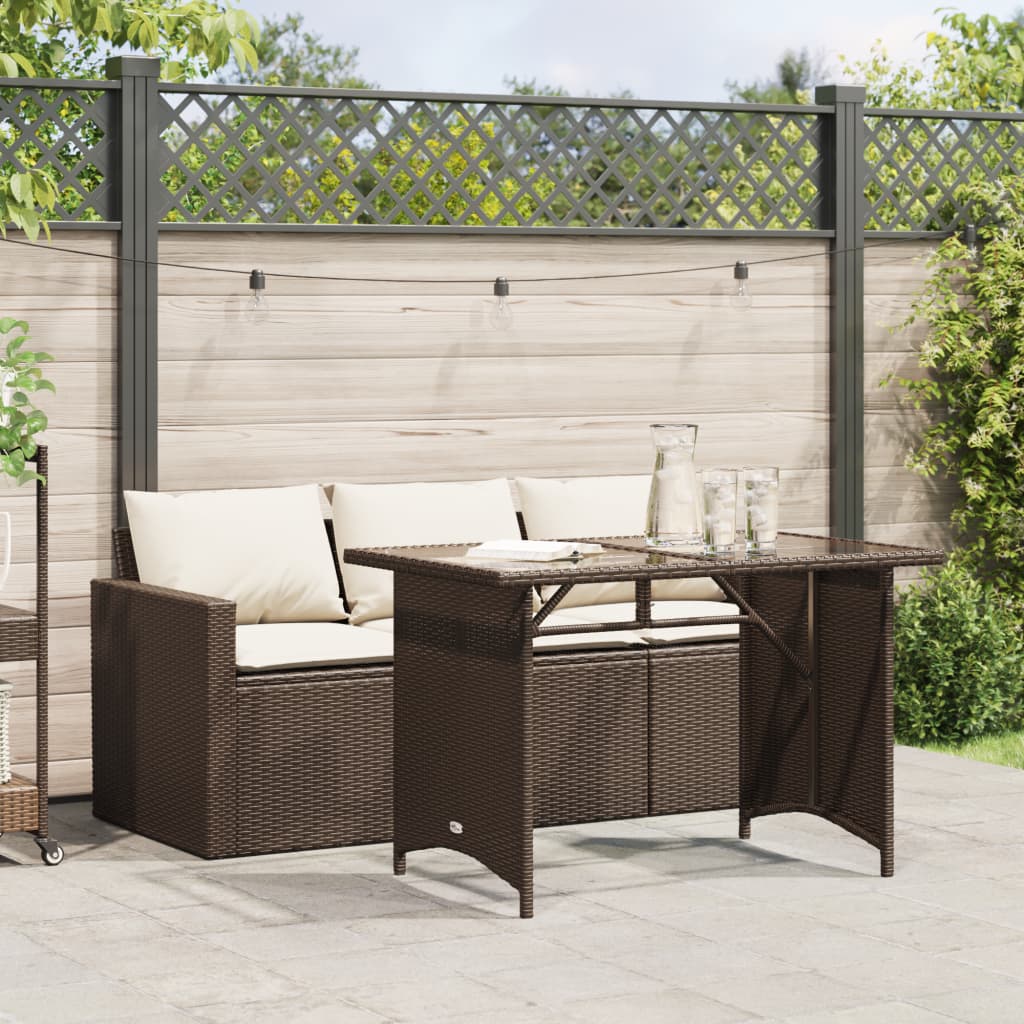 2-piece garden furniture set with cushions, brown polyrattan