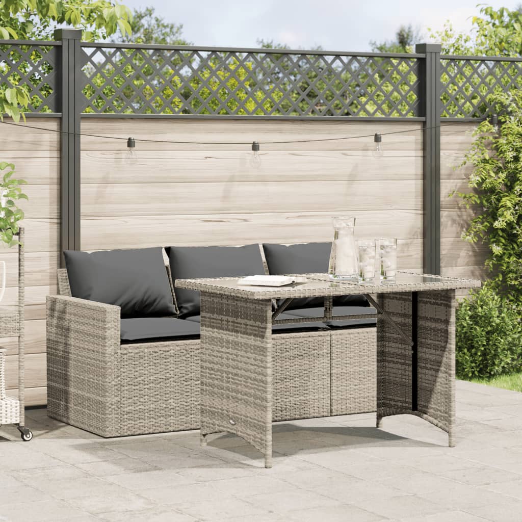 2-piece garden furniture set with cushions, grey polyrattan