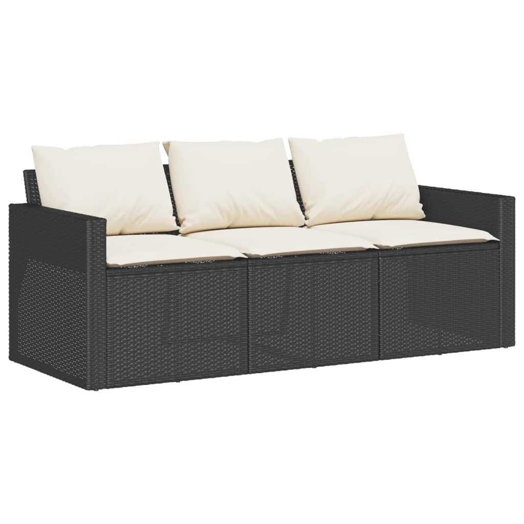 3-Sitzer-Gartensofa mit Kissen, schwarzes Polyrattan