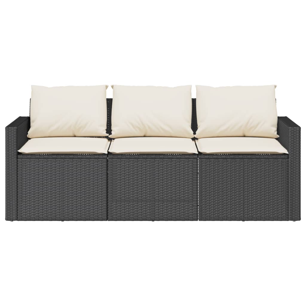 3-Sitzer-Gartensofa mit Kissen, schwarzes Polyrattan