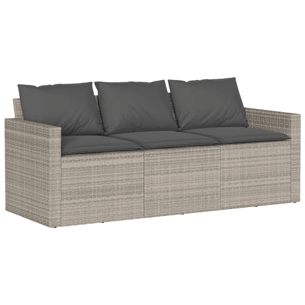 3-seater garden sofa with cushions, light grey polyrattan