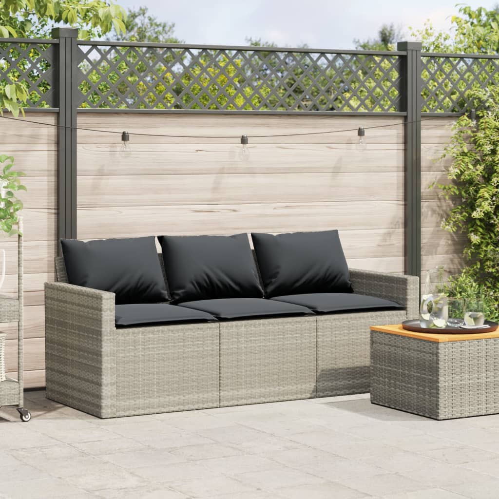 3-seater garden sofa with cushions, light grey polyrattan