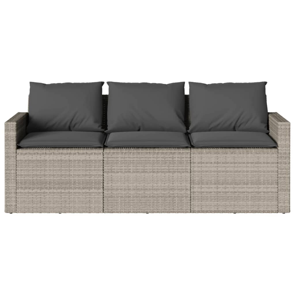 3-seater garden sofa with cushions, light grey polyrattan