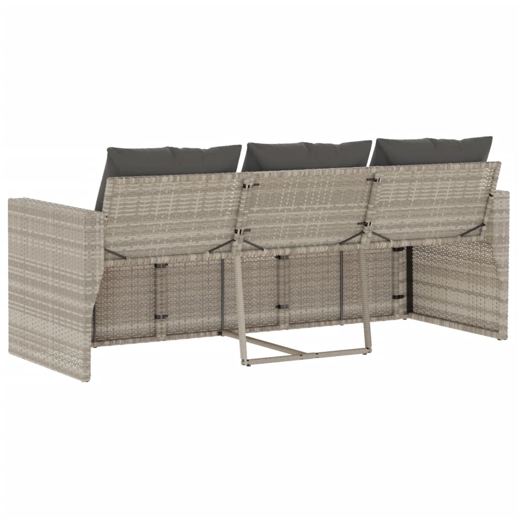 3-seater garden sofa with cushions, light grey polyrattan