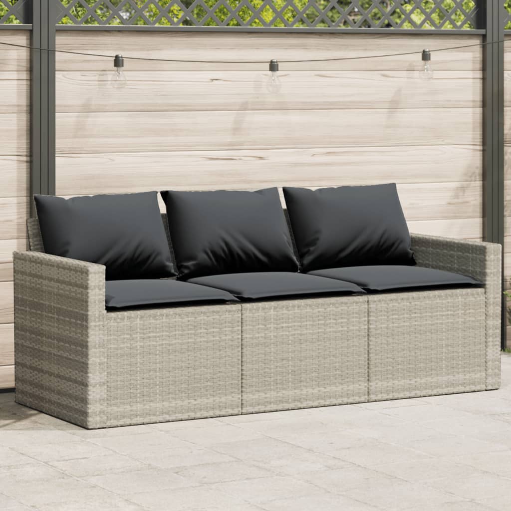 3-seater garden sofa with cushions, light grey polyrattan