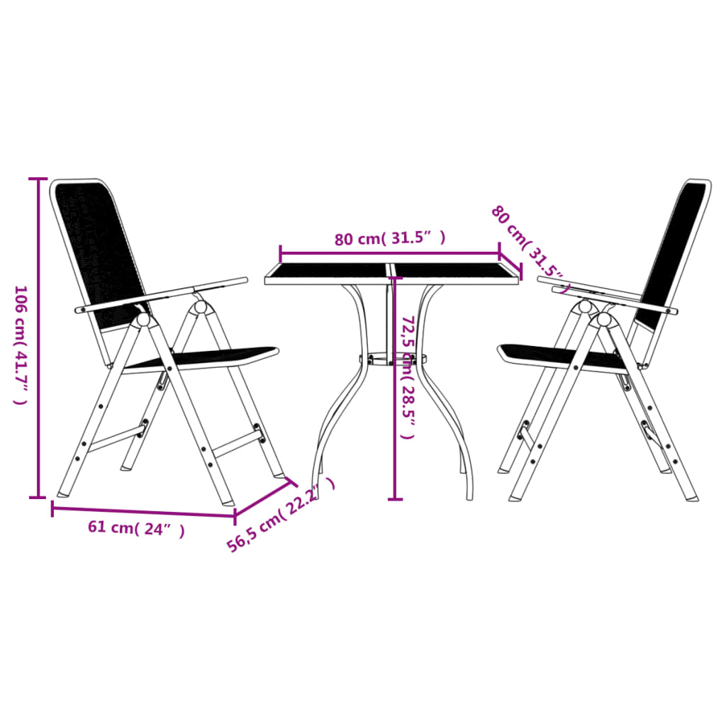 3-piece outdoor dining set anthracite metal mesh