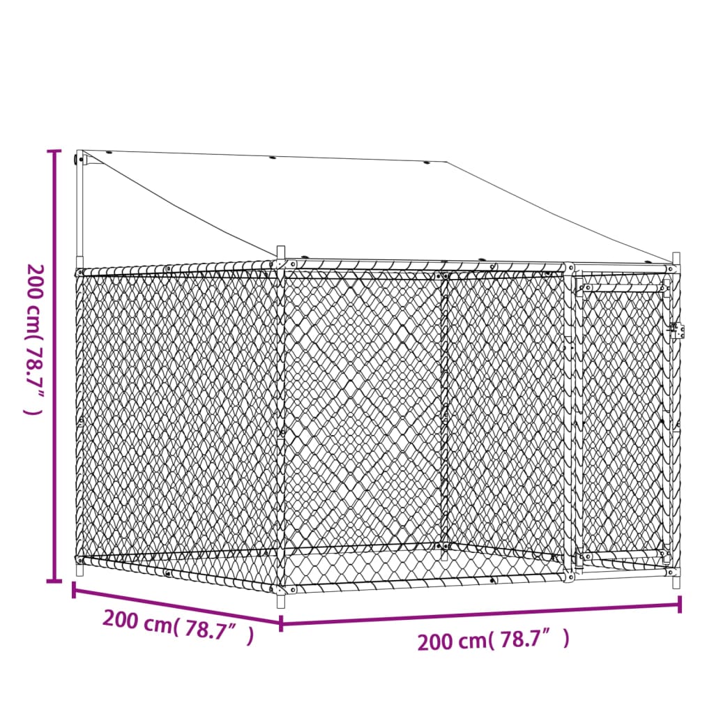 Koiranhäkki katolla ja ovella harmaa 2x2x2 m galvanoitu teräs